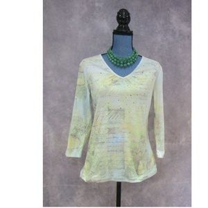 NEW Emma James Tuscan Sun Jeweled V Neck Tee Sz S